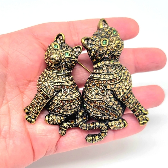 Heidi Daus Champagne Diamond Swarovski Crystal Kitten with Mama Cat RARE VINTAGE - Picture 10 of 12